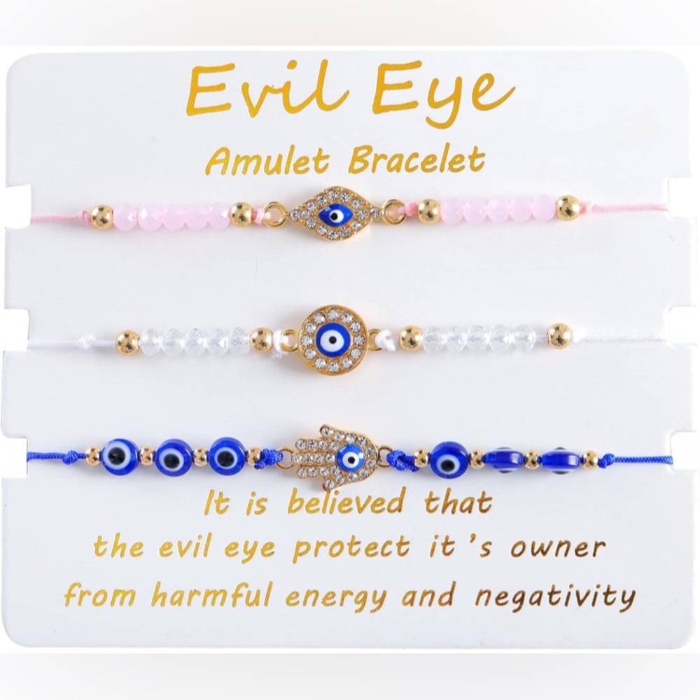 Evil Eye Amulet Bracelet Set - Pink, Blue, Gold